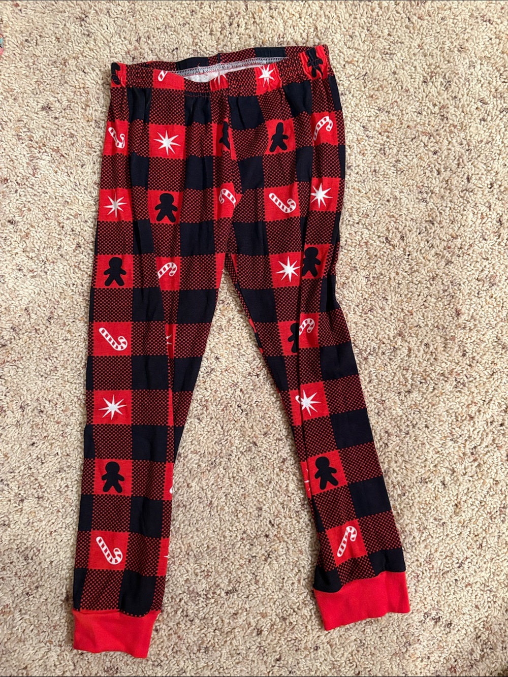Kids Red and Black Buffalo Plaid Holiday Pajama Pants with Candy Cane Print